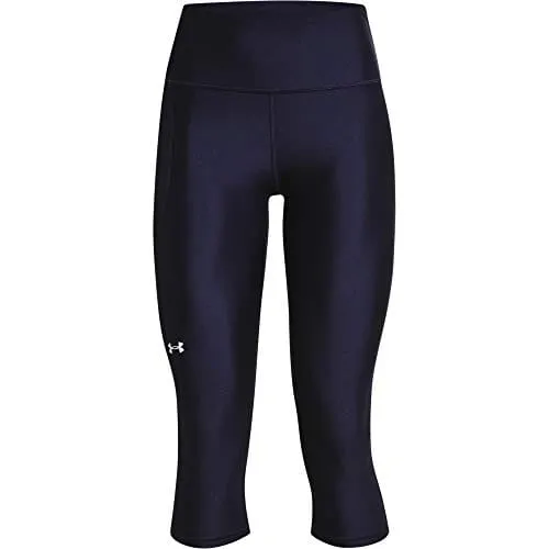 Under Armour Women's Standard HeatGear High No-Slip Waistband Pocketed Capri, Midnight Navy